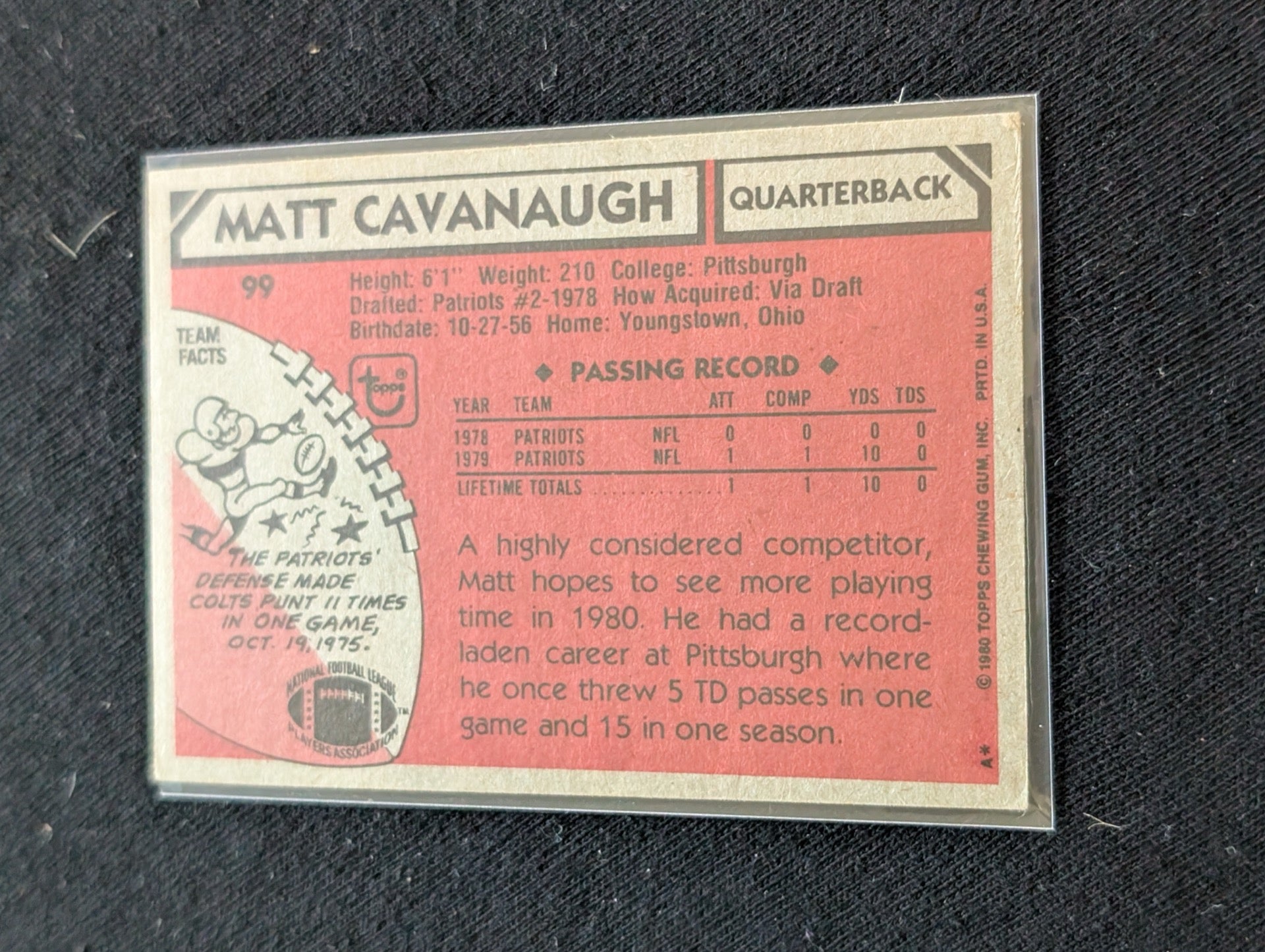 Matt Cavanaugh Patriots Vintage Topps Lot (2) 1980 & 1981 QB