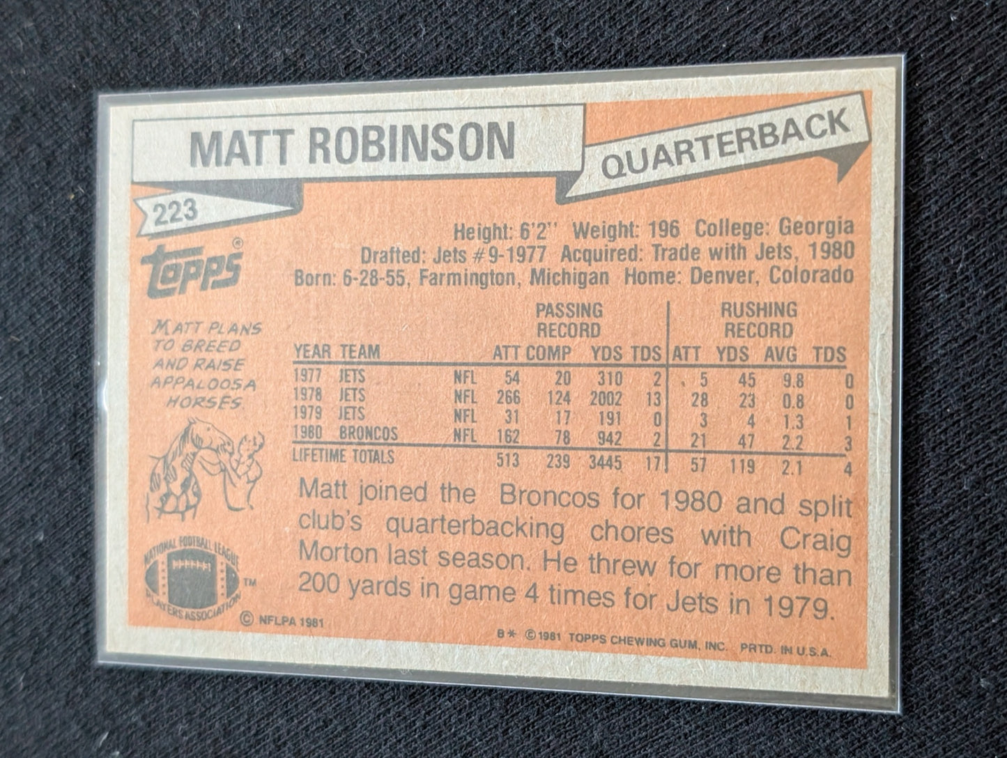 Matt Robinson Denver Broncos Vintage Topps Lot (2) 1980 & 1981 QB