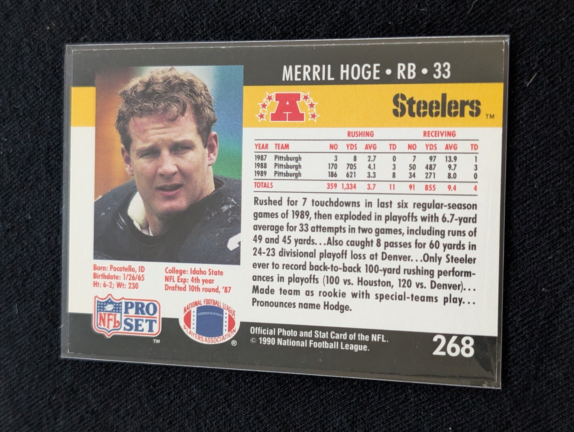 Merril Hoge Steelers RB/FB Lot (4) 1990-1991 Topps Pro Set Pacific