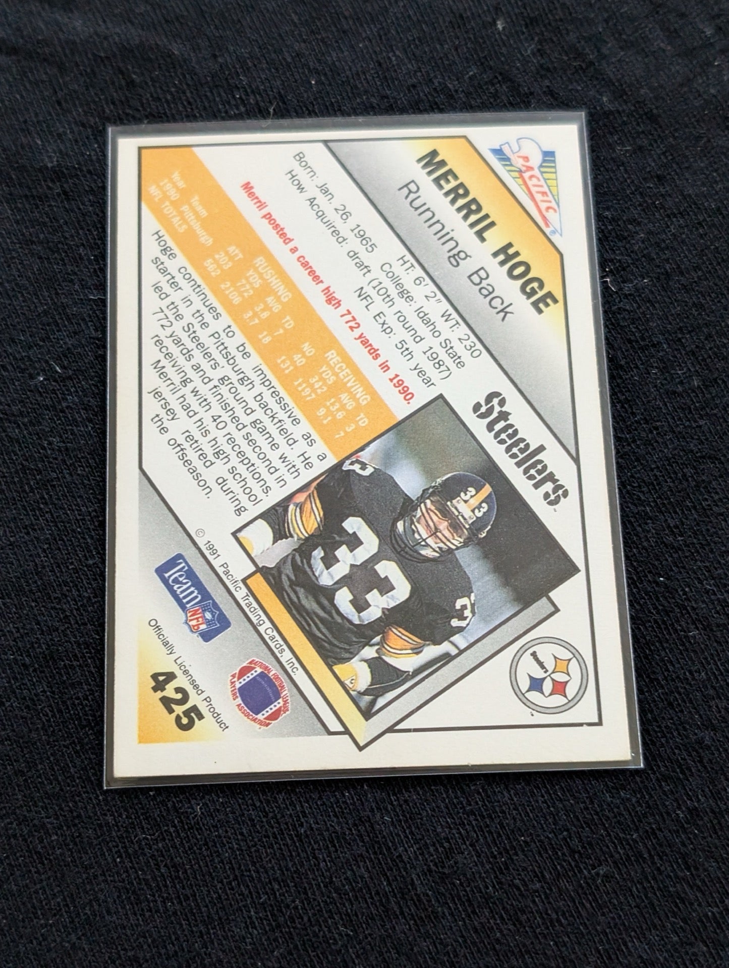 Merril Hoge Steelers RB/FB Lot (4) 1990-1991 Topps Pro Set Pacific
