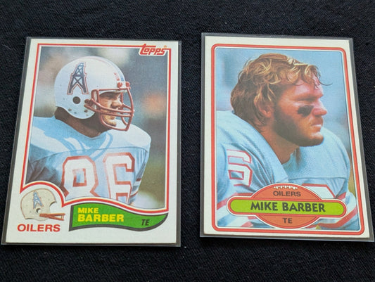 Mike Barber Houston Oilers Vintage Topps Lot (2) 1980 & 1981 Pro Bowl TE