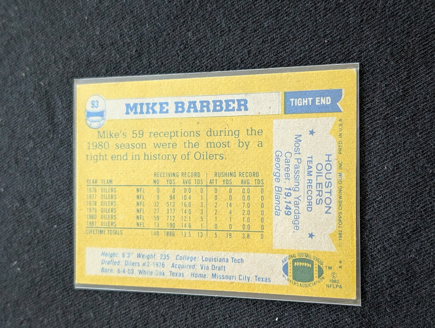 Mike Barber Houston Oilers Vintage Topps Lot (2) 1980 & 1981 Pro Bowl TE