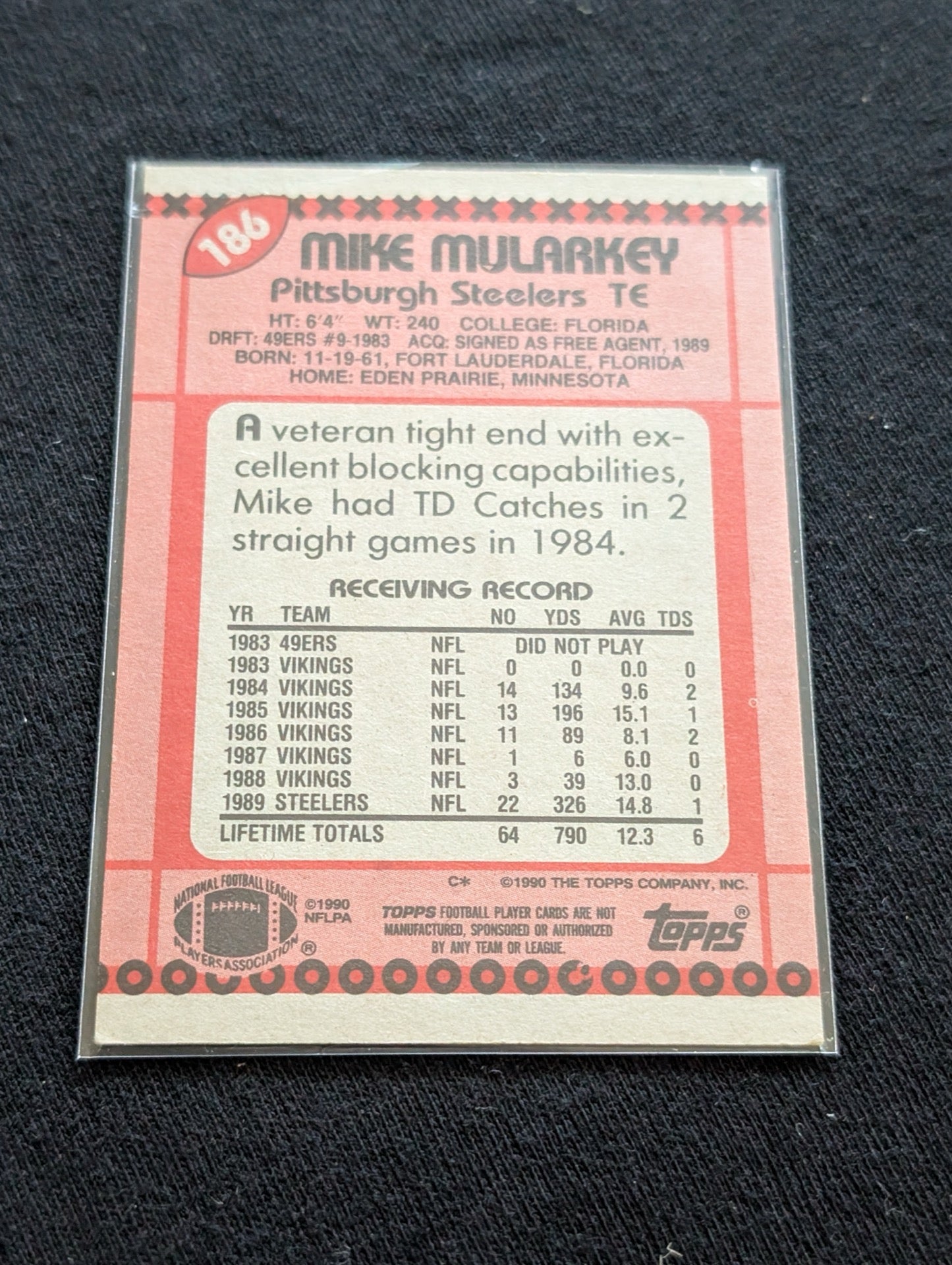 Mike Mularkey Steelers TE Lot (2) 1990 Topps & 1991 Score