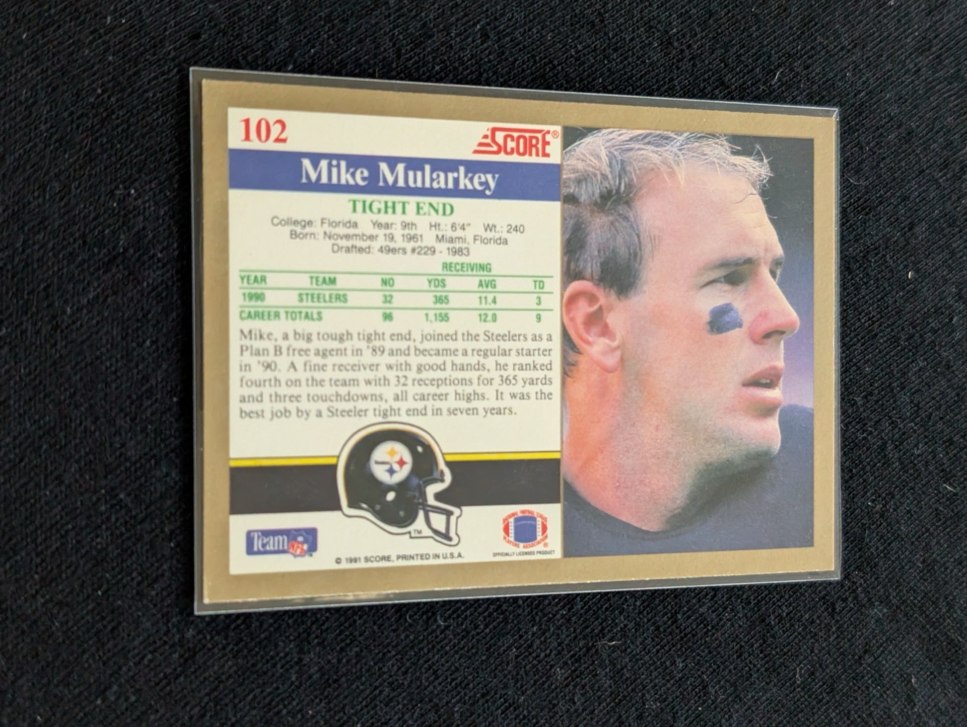 Mike Mularkey Steelers TE Lot (2) 1990 Topps & 1991 Score