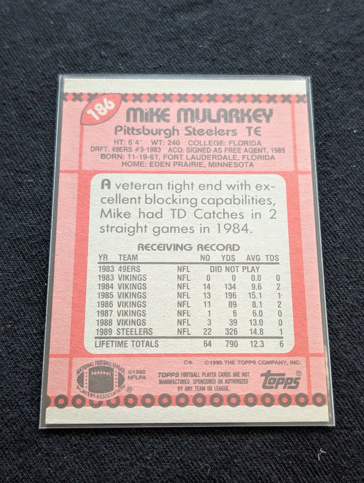 Mike Mularkey Steelers TE Lot (2) 1990 Topps & 1991 Score Cards
