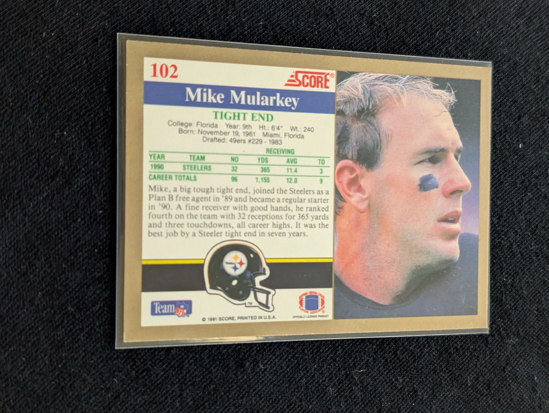 Mike Mularkey Steelers TE Lot (2) 1990 Topps & 1991 Score Cards