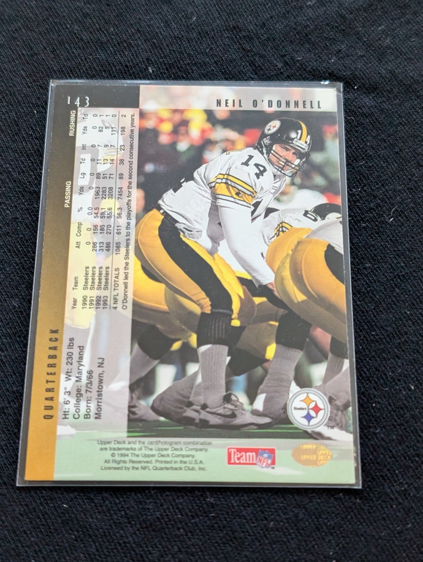 Neil O'Donnell Steelers QB Lot (4) 1992-1994 UD Playoff Collector's Choice