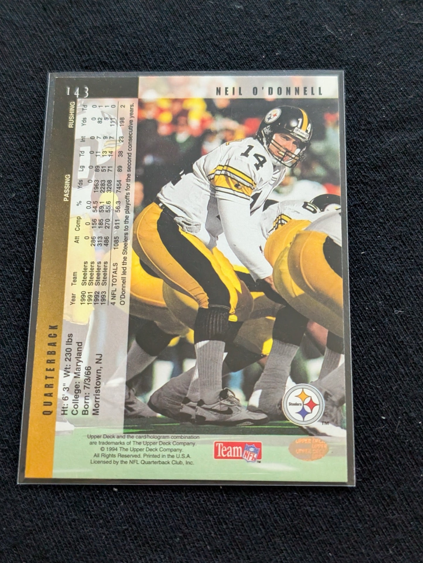 Neil O'Donnell Steelers QB Lot (2) 1994 Upper Deck Electric Gold & Base