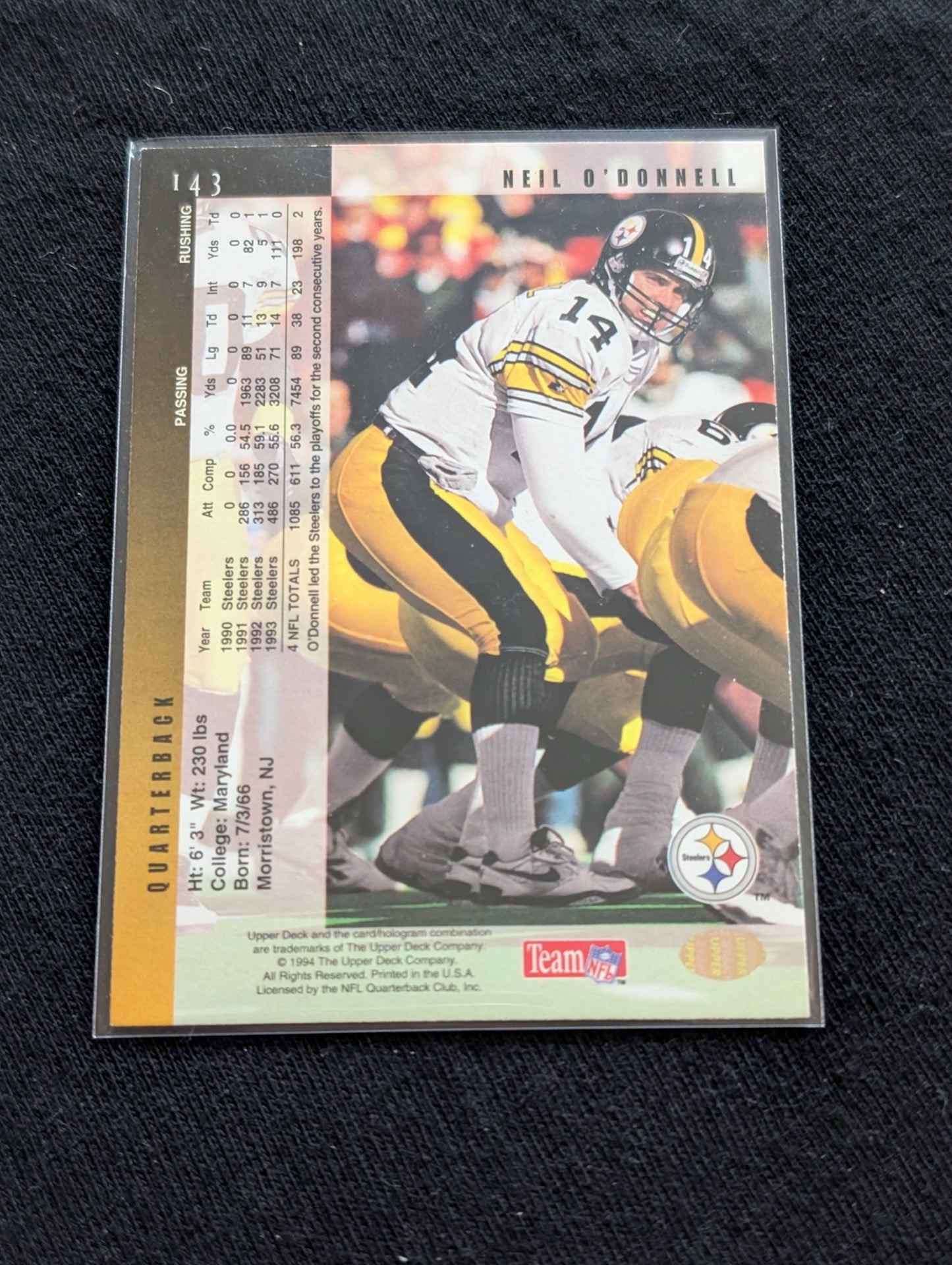 Neil O'Donnell Steelers QB Lot (2) 1994 UD Electric Gold & 1992 UD Base