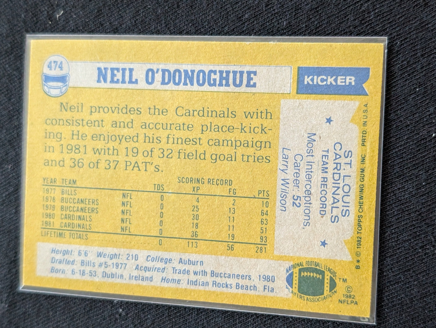 Neil O'Donoghue Kicker Vintage Topps Lot (3) Cardinals Buccaneers 1980-1982