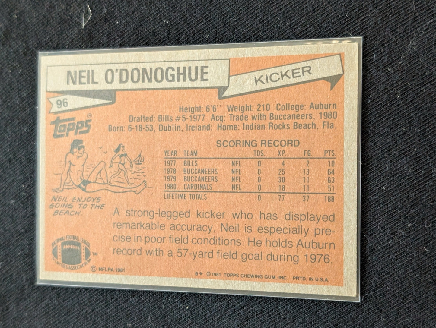 Neil O'Donoghue Kicker Vintage Topps Lot (3) Cardinals Buccaneers 1980-1982