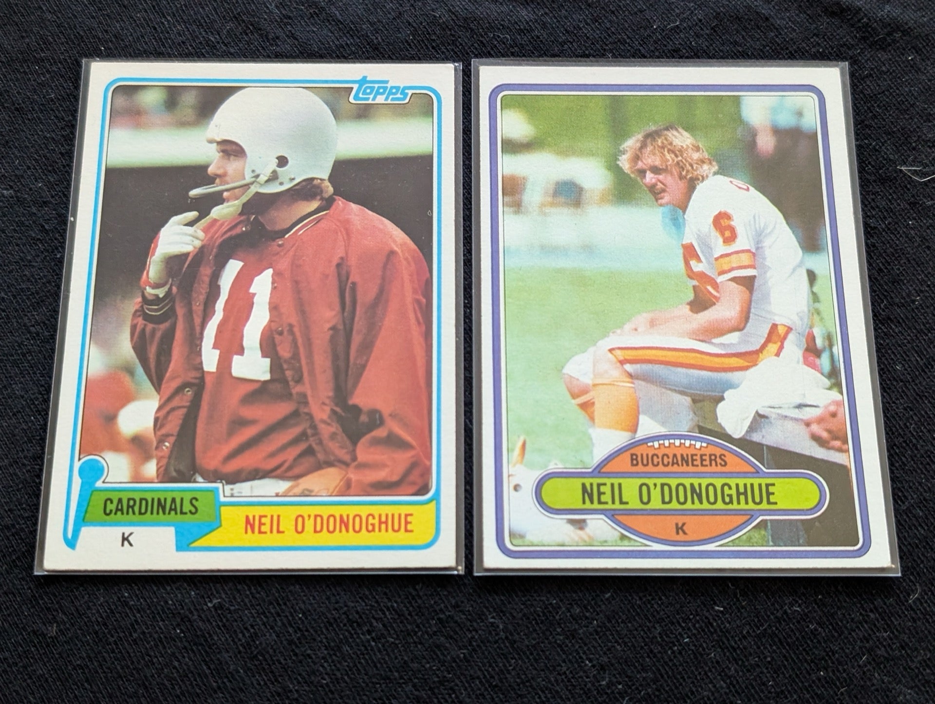 Neil O'Donoghue Kicker Vintage Topps Lot (2) 1980 Cardinals & 1981 Bucs
