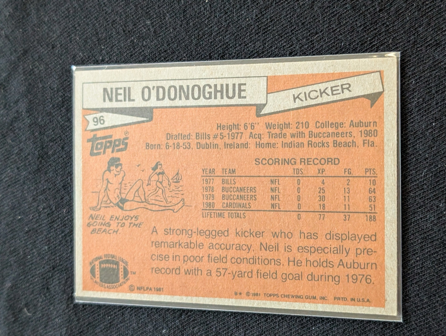 Neil O'Donoghue Kicker Vintage Topps Lot (2) 1980 Cardinals & 1981 Bucs