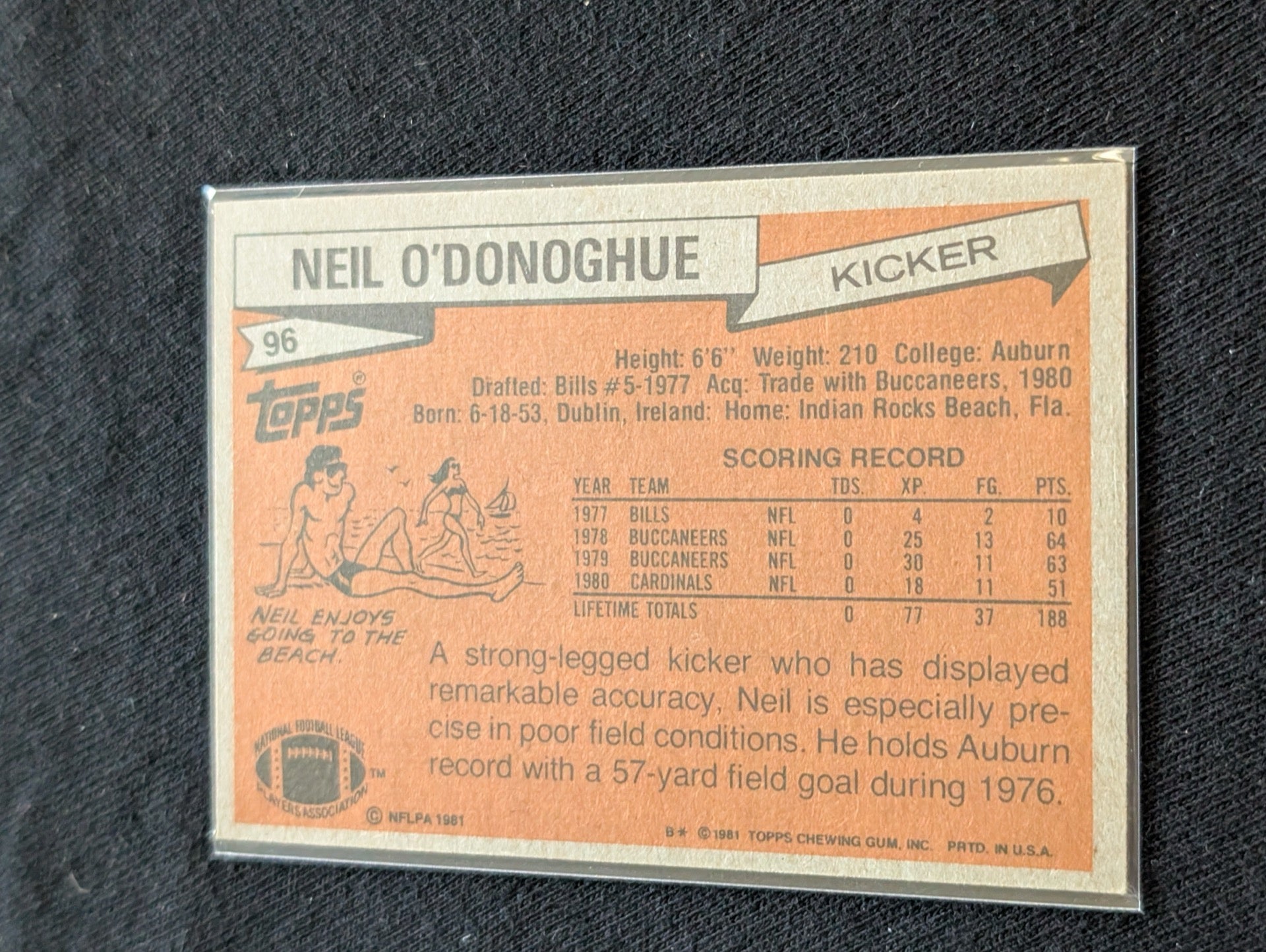 Neil O'Donoghue Kicker Vintage Topps Lot (2) 1980 Cardinals & 1981 Bucs
