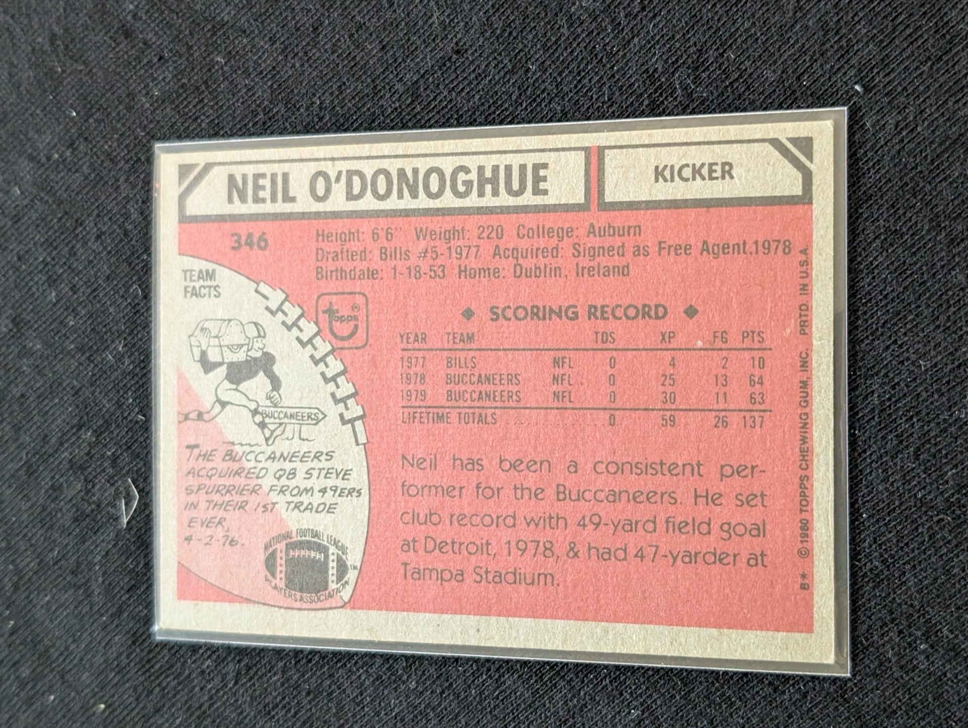 Neil O'Donoghue Kicker Vintage Topps Lot (2) 1980 Cardinals & 1981 Bucs