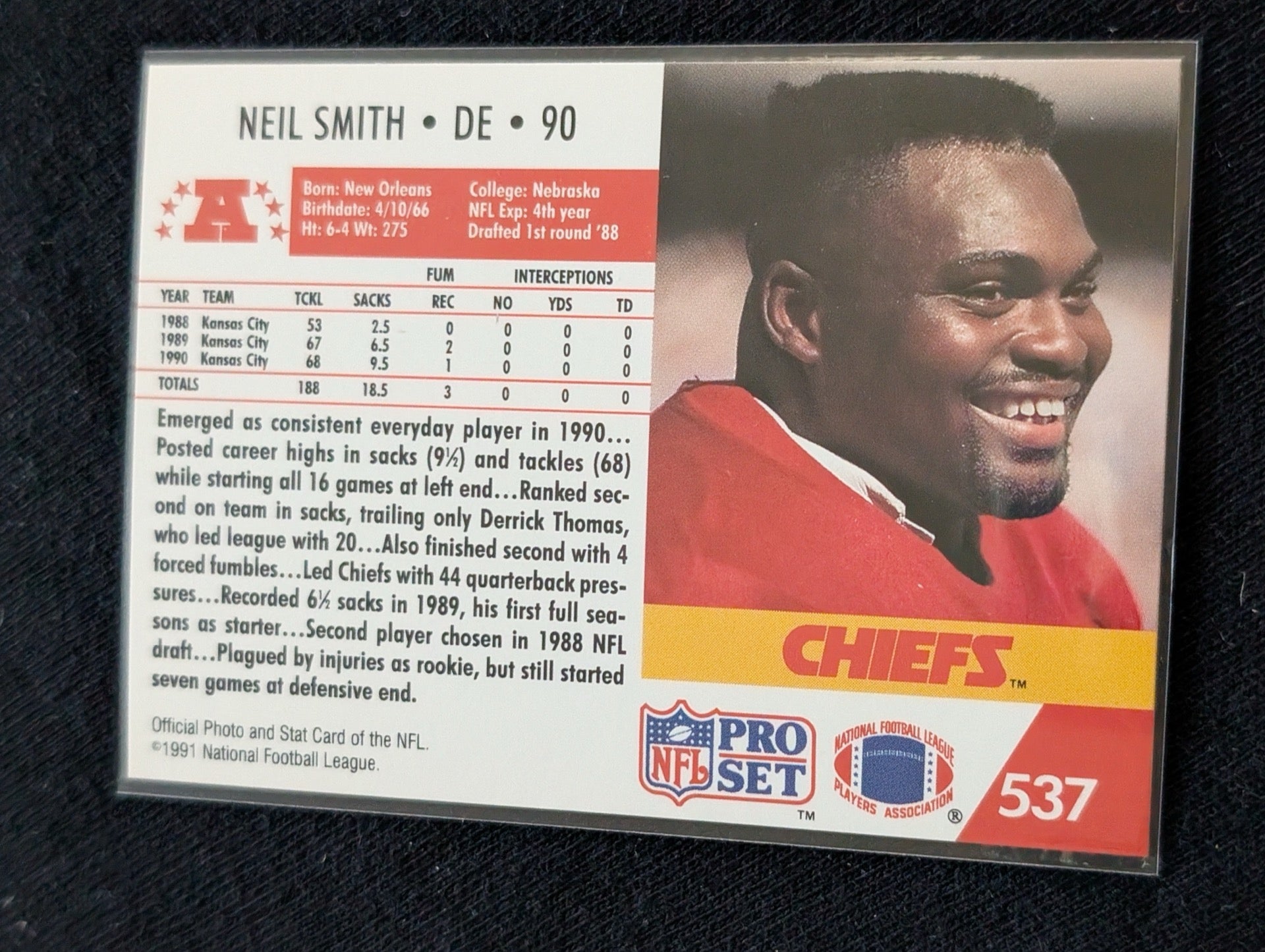 Neil Smith Chiefs Legend DE Lot (2) 1991 Pro Set & 1994 Collector's Choice