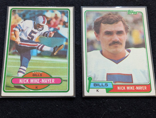 Nick Mike-Mayer Bills Kicker Vintage Topps Lot (2) 1980 & 1981 Pro Bowl