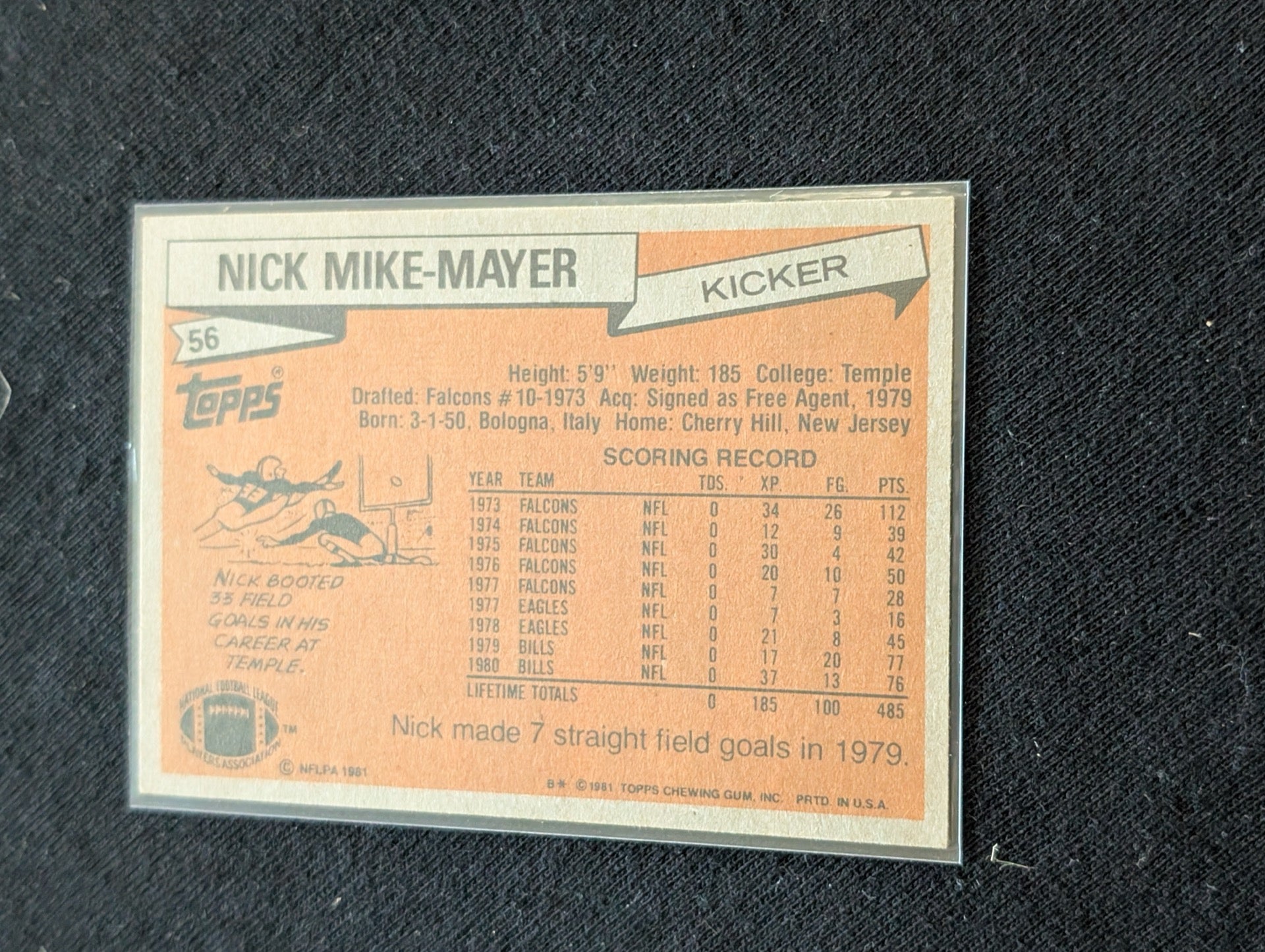Nick Mike-Mayer Bills Kicker Vintage Topps Lot (2) 1980 & 1981 Pro Bowl