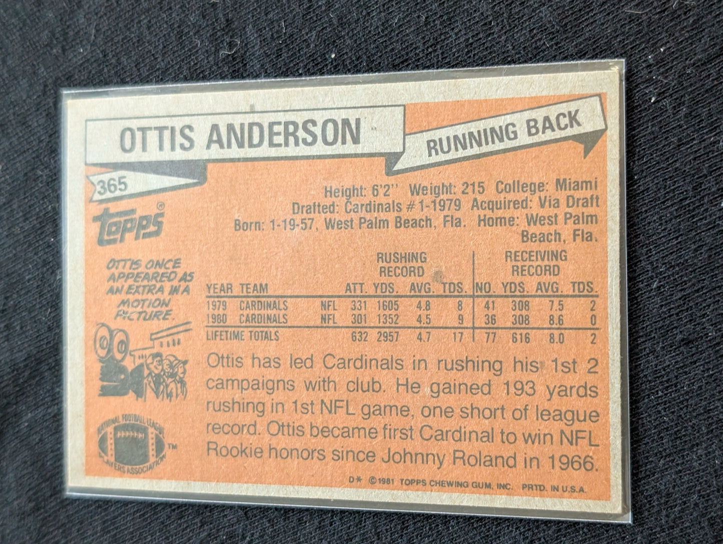 Ottis Anderson OROY SB MVP Lot (3) Cardinals Giants Topps Pro Set