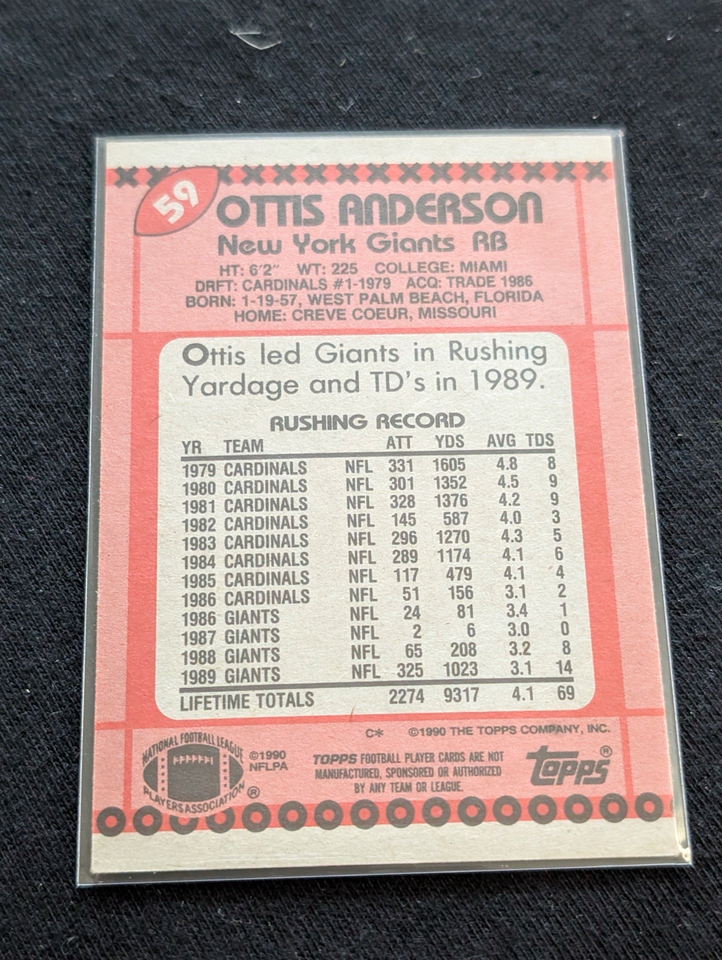 Ottis Anderson OROY SB MVP Lot (3) Cardinals Giants Topps Pro Set