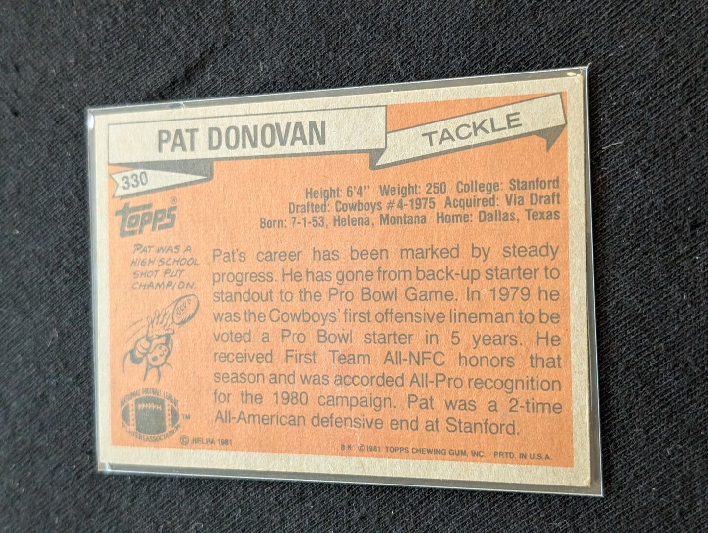 Pat Donovan Cowboys Legend Vintage Topps All-Pro Lot (2) 1981 & 1982