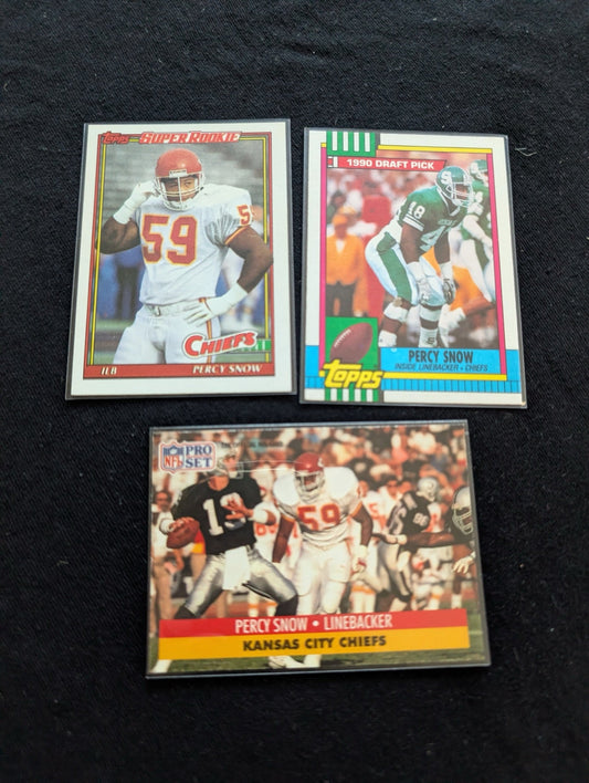 Percy Snow Chiefs Rookie Card Lot (3) 1990 Topps Super Rookie Draft Pick Pro Set