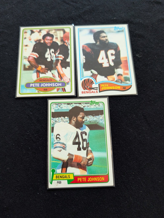 Pete Johnson Bengals Pro Bowl RB Vintage Topps Lot (3) 1980 1981 1982