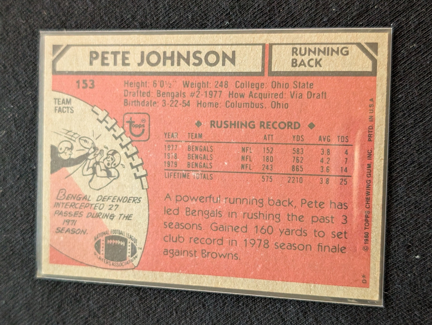 Pete Johnson Bengals Pro Bowl RB Vintage Topps Lot (3) 1980 1981 1982
