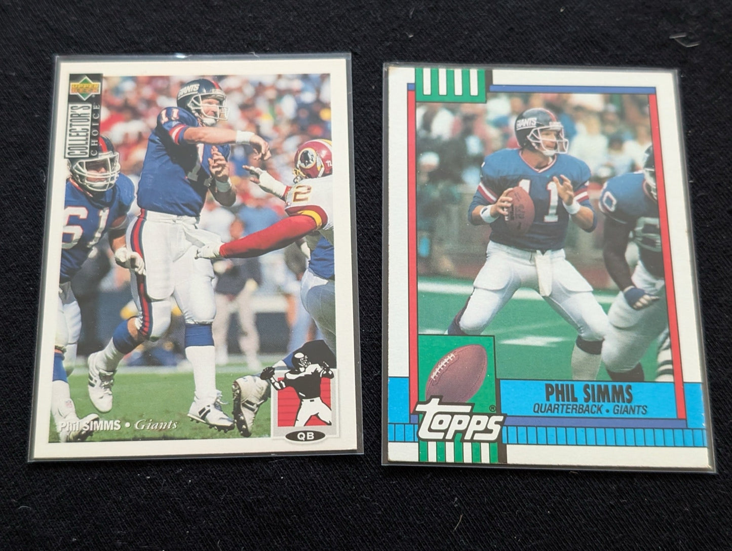 Phil Simms Giants Legend Lot (2) 1990 Topps & 1994 Collector's Choice SB MVP