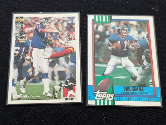 Phil Simms Giants Legend Lot (2) 1990 Topps & 1994 Collector's Choice SB MVP
