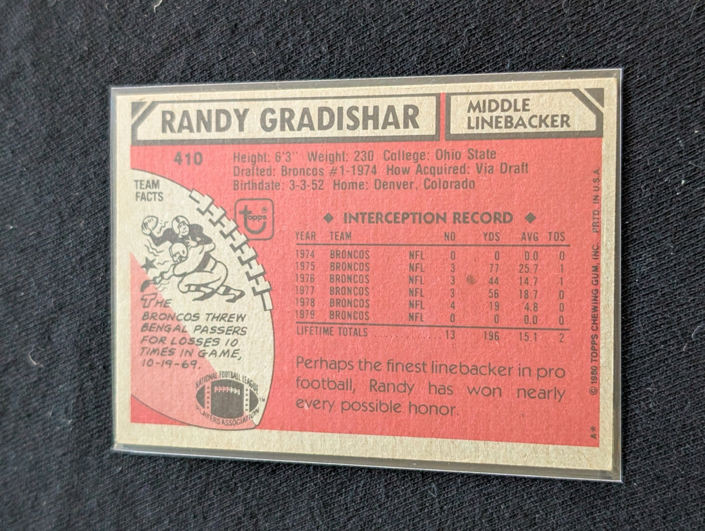 Randy Gradishar HOF Broncos Legend Vintage Topps Lot (2) 1980 & 1981 DPOY