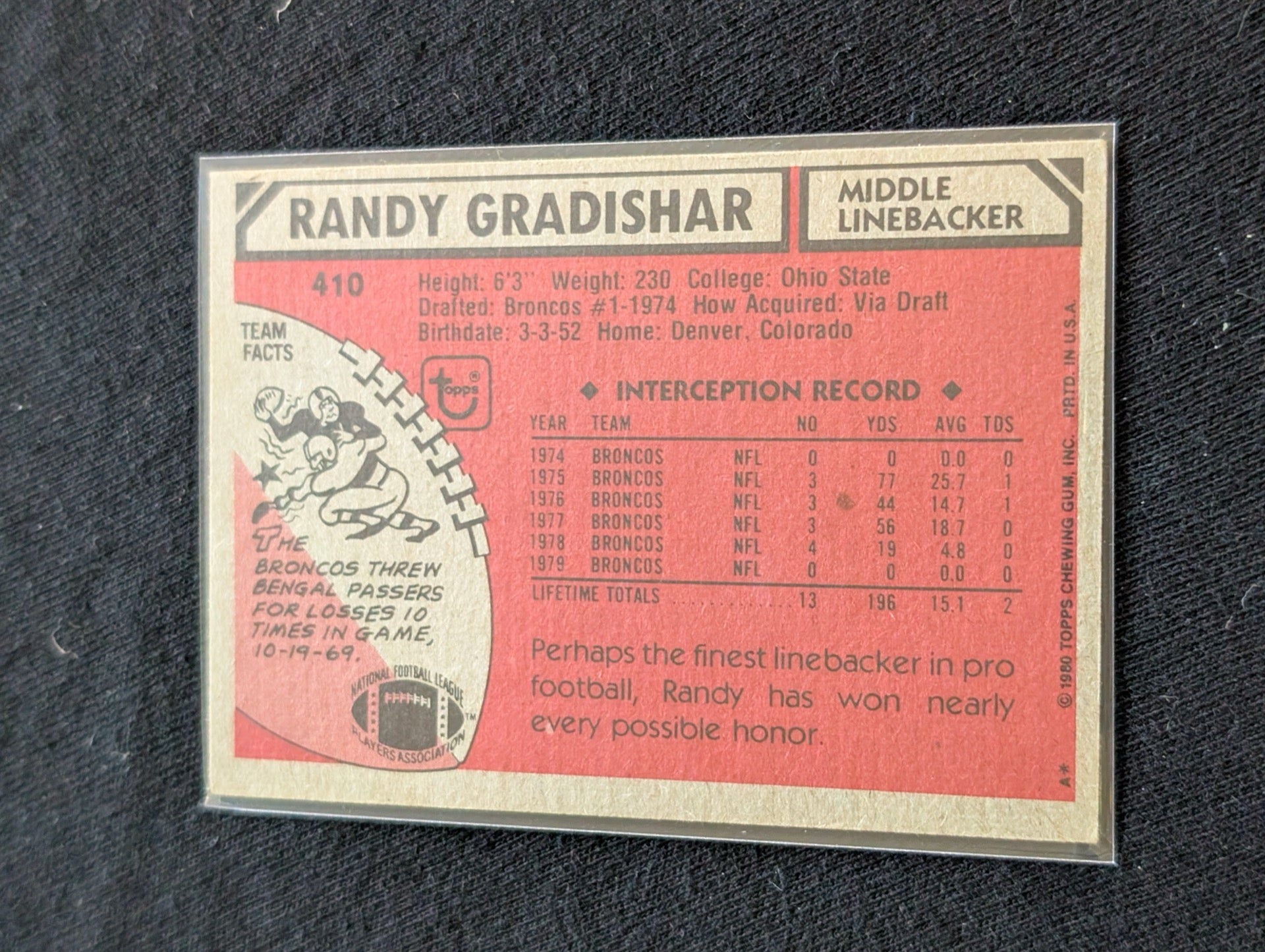 Randy Gradishar HOF Broncos Legend Vintage Topps Lot (2) 1980 & 1981 DPOY