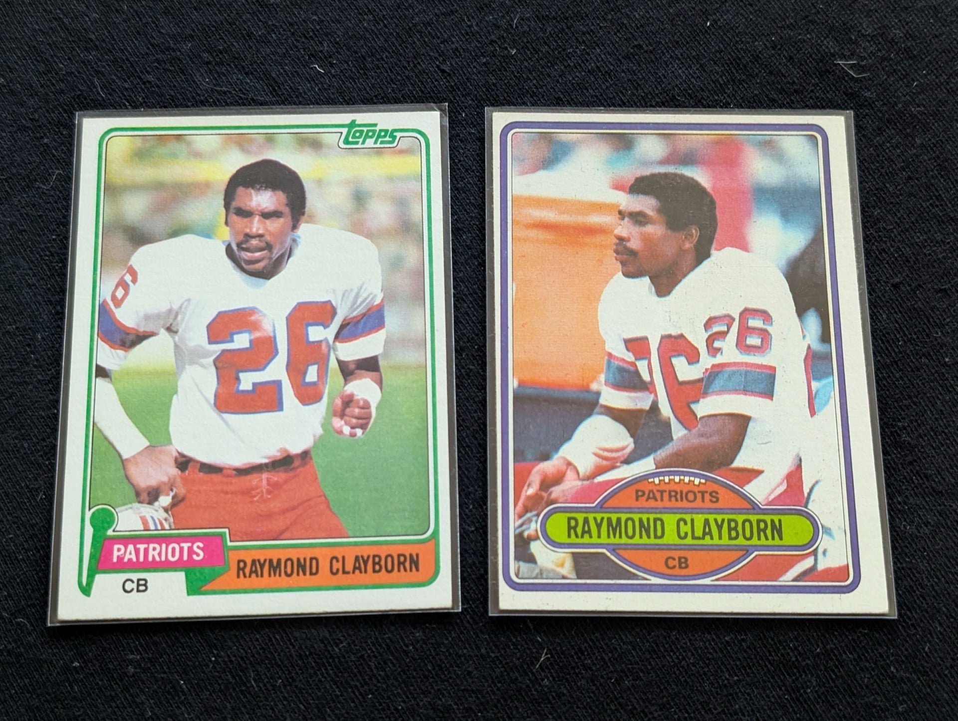 Raymond Clayborn Patriots Legend Vintage Topps Lot (2) 1980 & 1981 Pro Bowl CB
