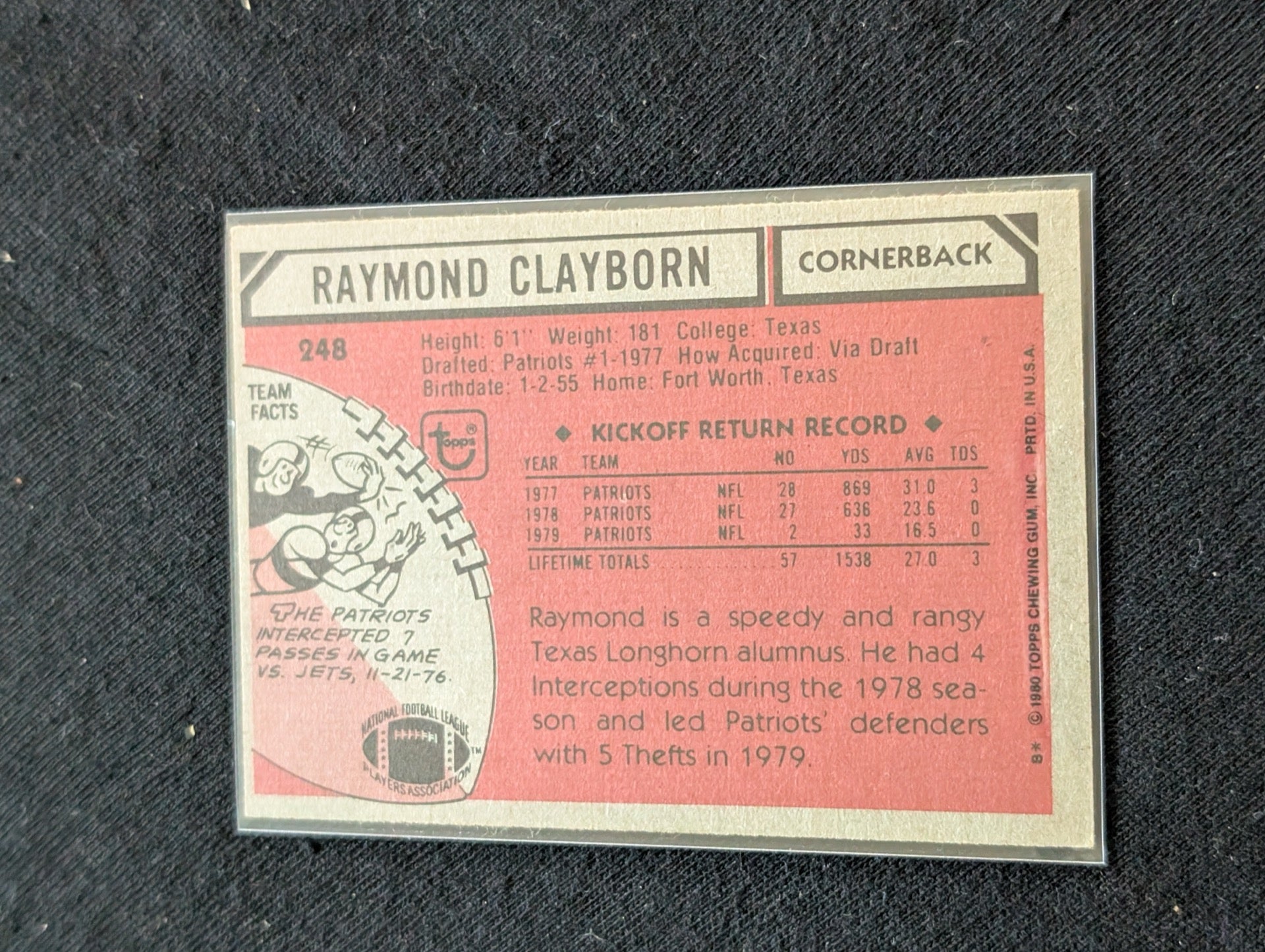 Raymond Clayborn Patriots Legend Vintage Topps Lot (2) 1980 & 1981 Pro Bowl CB