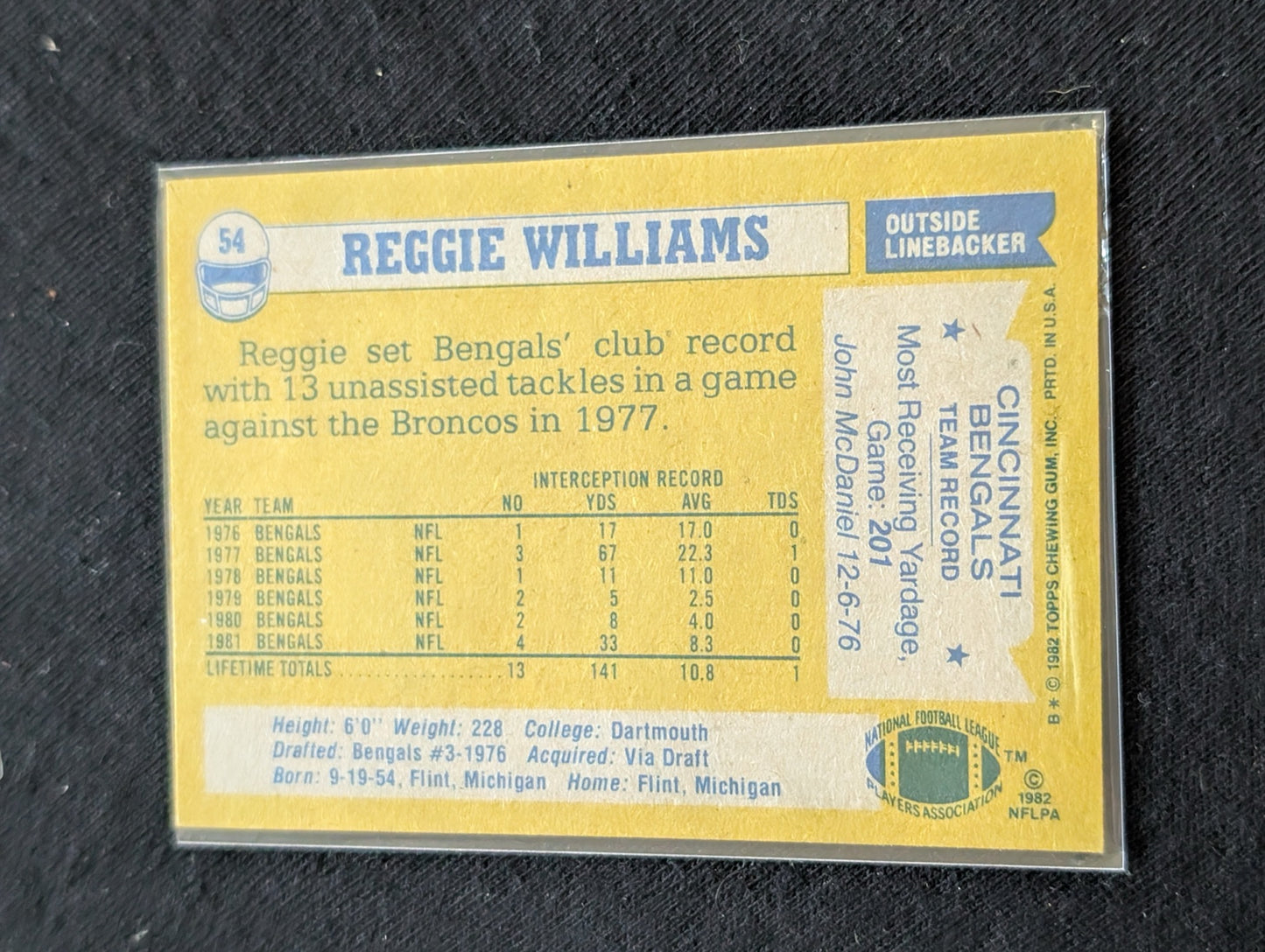 Reggie Williams Bengals Vintage Topps Lot (2) 1980 & 1981 Man of the Year LB