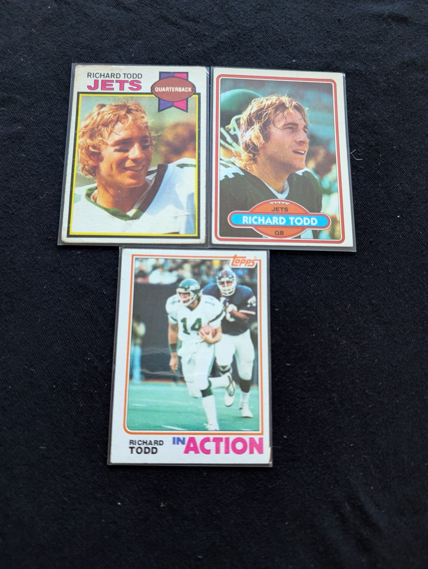 Richard Todd New York Jets QB Vintage Topps Lot (3) 1980 1981 1982 In Action