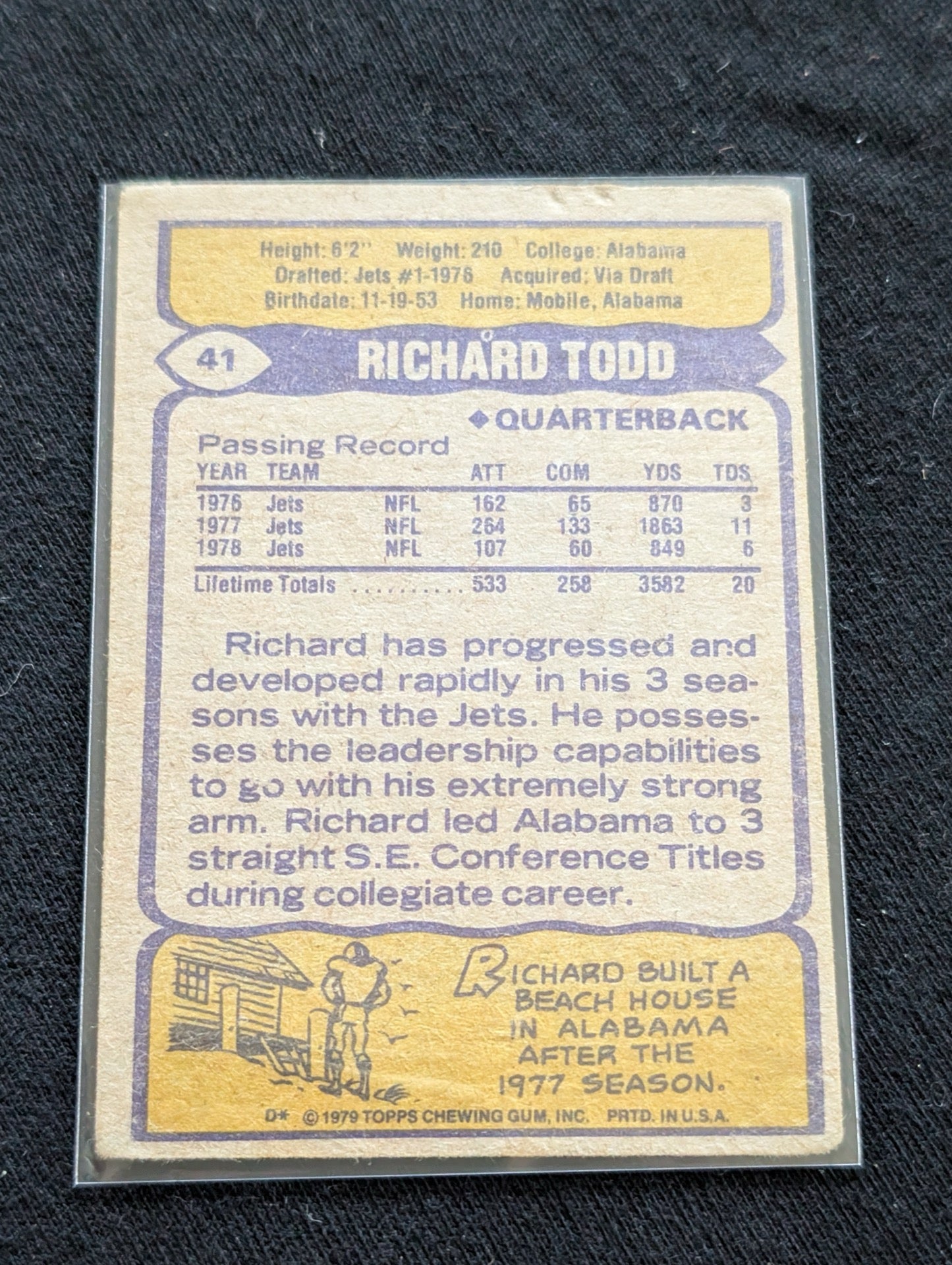 Richard Todd New York Jets QB Vintage Topps Lot (3) 1980 1981 1982 In Action