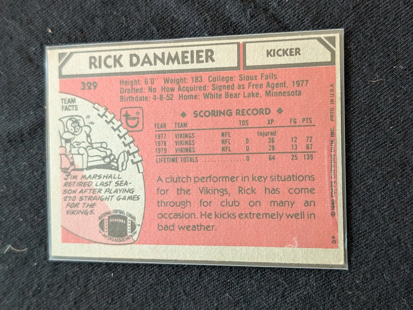 Rick Danmeier Minnesota Vikings Kicker Vintage Topps Lot (2) 1980 & 1981