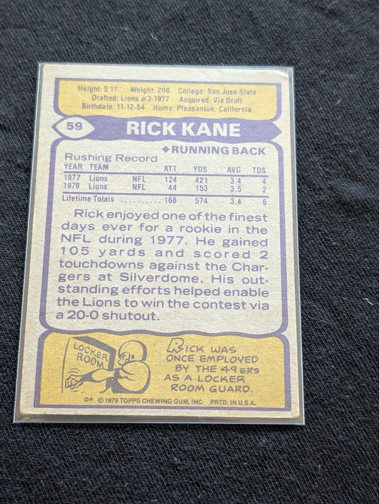 Rick Kane Detroit Lions Vintage Topps Lot (3) 1980 1981 1982 RB
