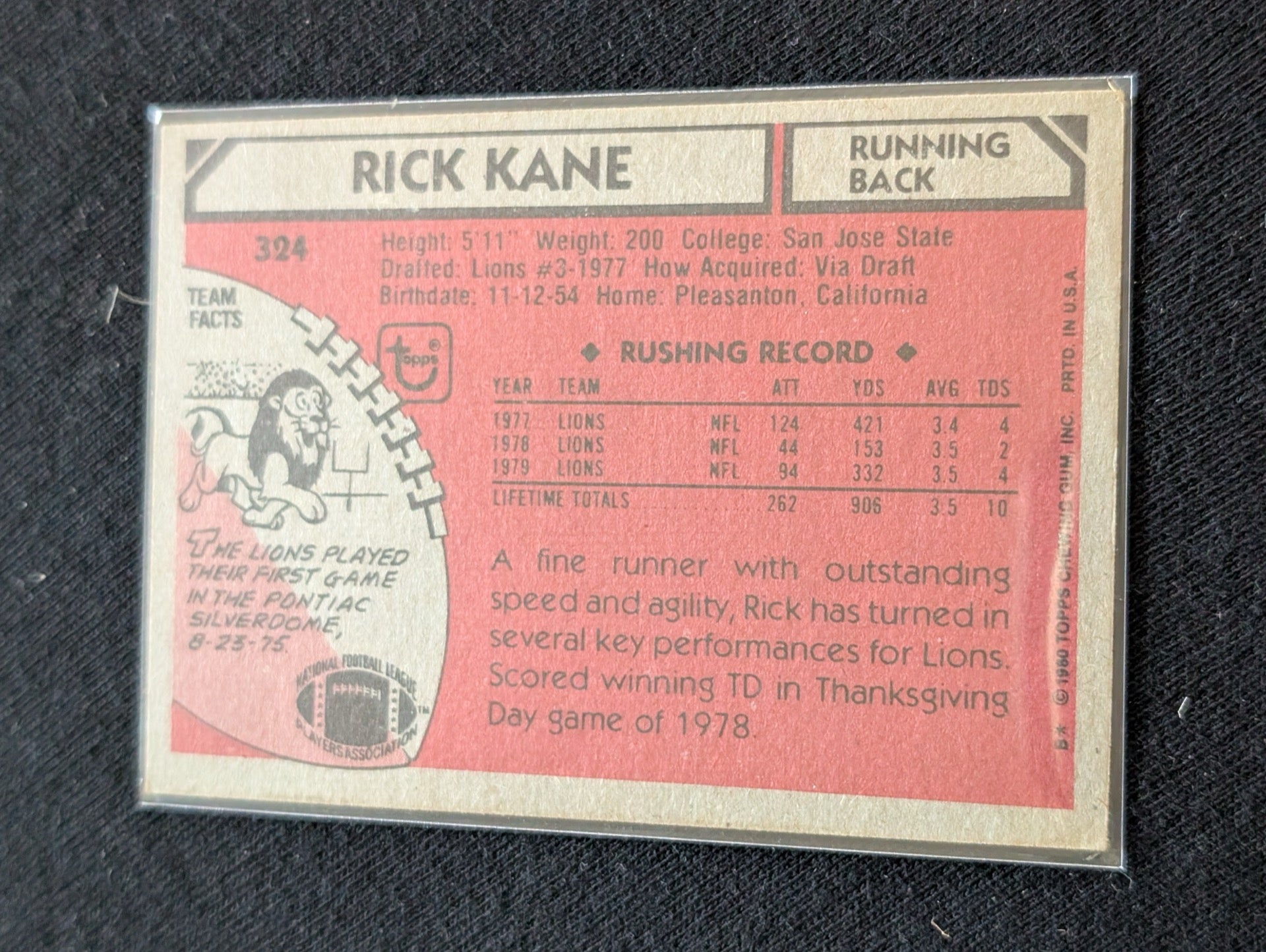 Rick Kane Detroit Lions Vintage Topps Lot (3) 1980 1981 1982 RB