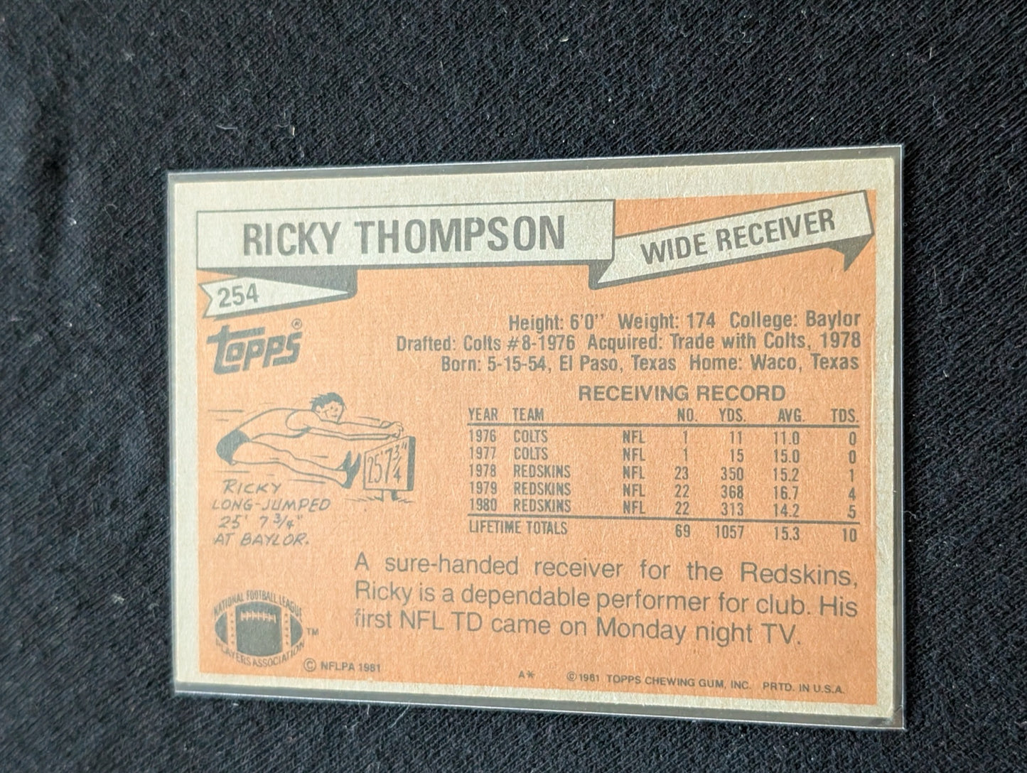 Ricky Thompson Washington Redskins Vintage Topps Lot (2) 1980 & 1981 WR