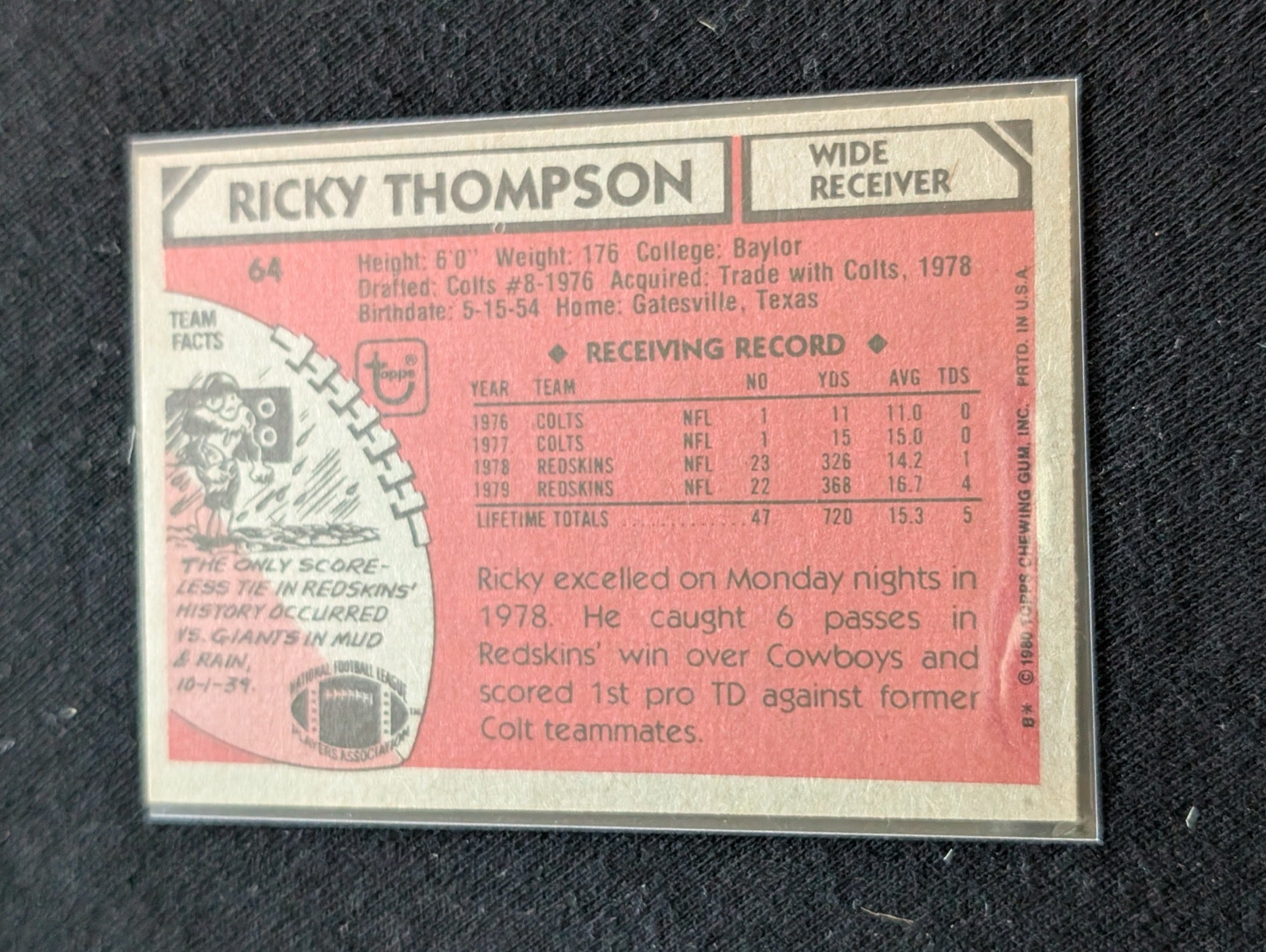 Ricky Thompson Washington Redskins Vintage Topps Lot (2) 1980 & 1981 WR