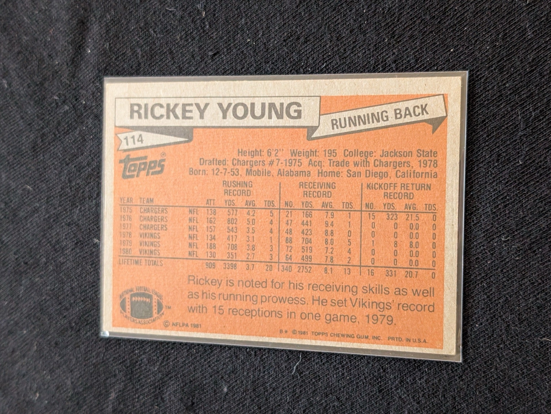 Rickey Young Vikings Vintage Topps Lot (2) 1980 & 1981 Pro Bowl RB