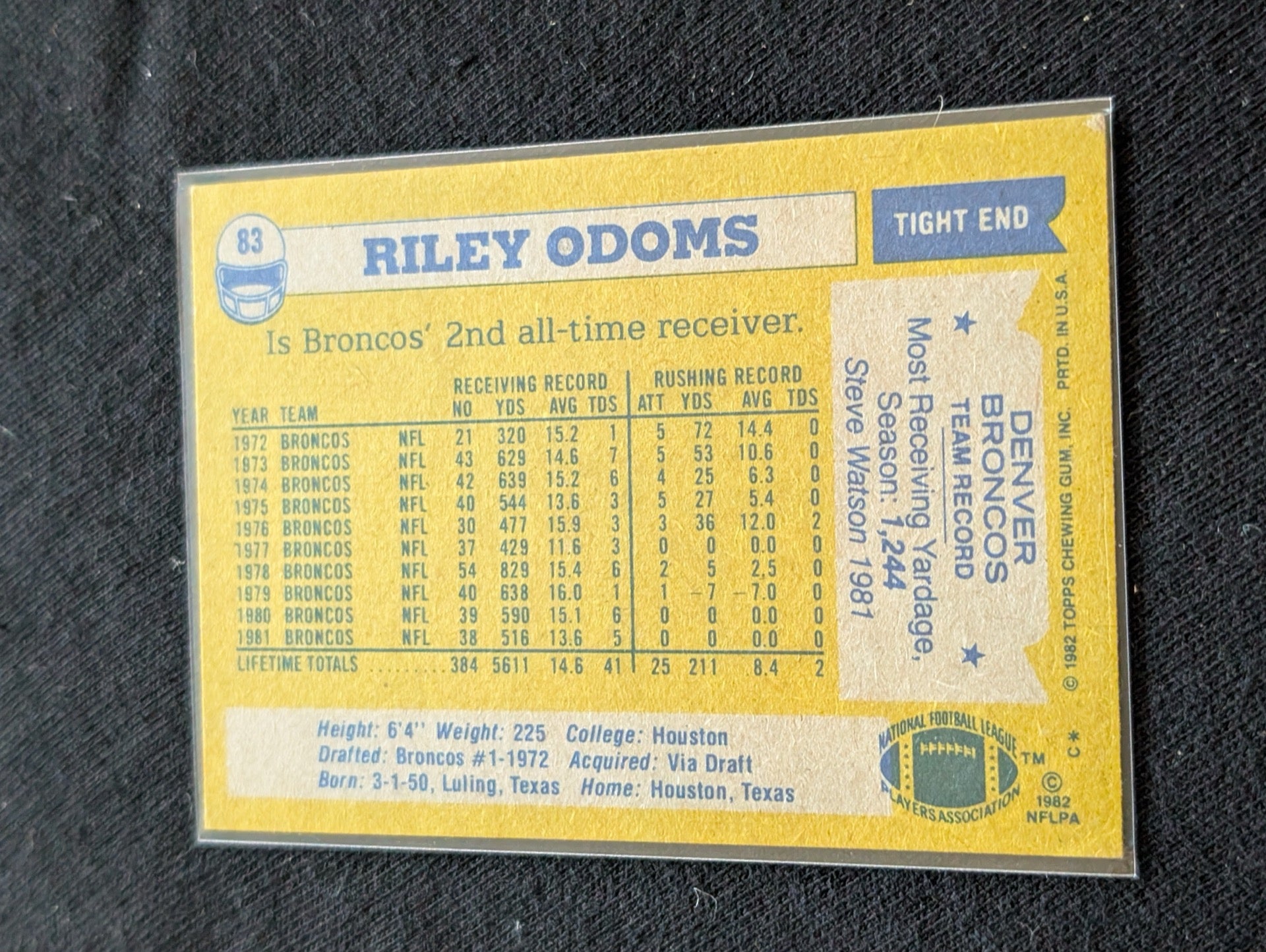 Riley Odoms Broncos Legend Vintage Topps Lot (2) 1980 & 1981 4x Pro Bowl TE