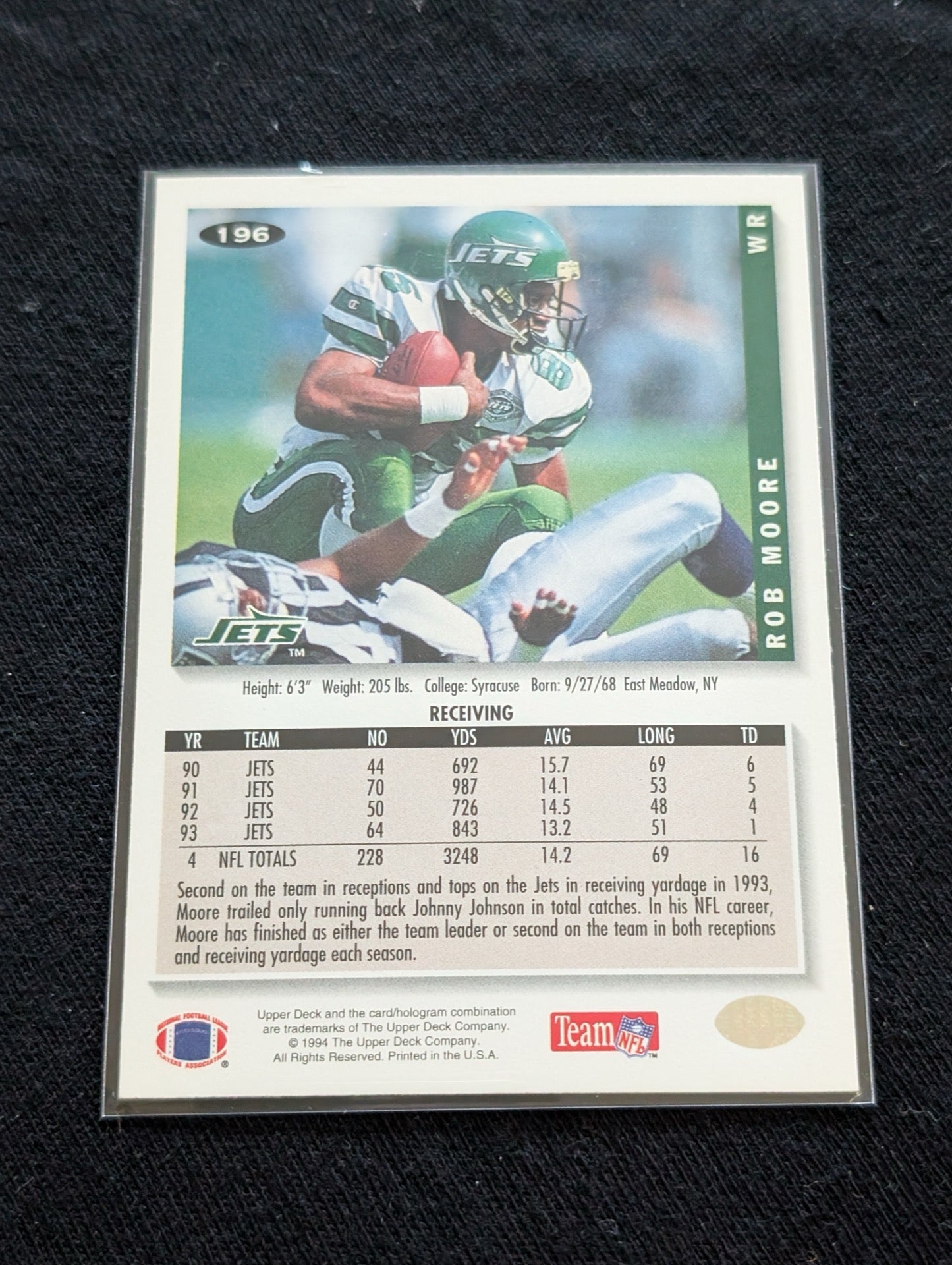 Rob Moore Jets Pro Bowl WR Lot (2) 1990 Pro Set RC & 1994 Collector's Choice