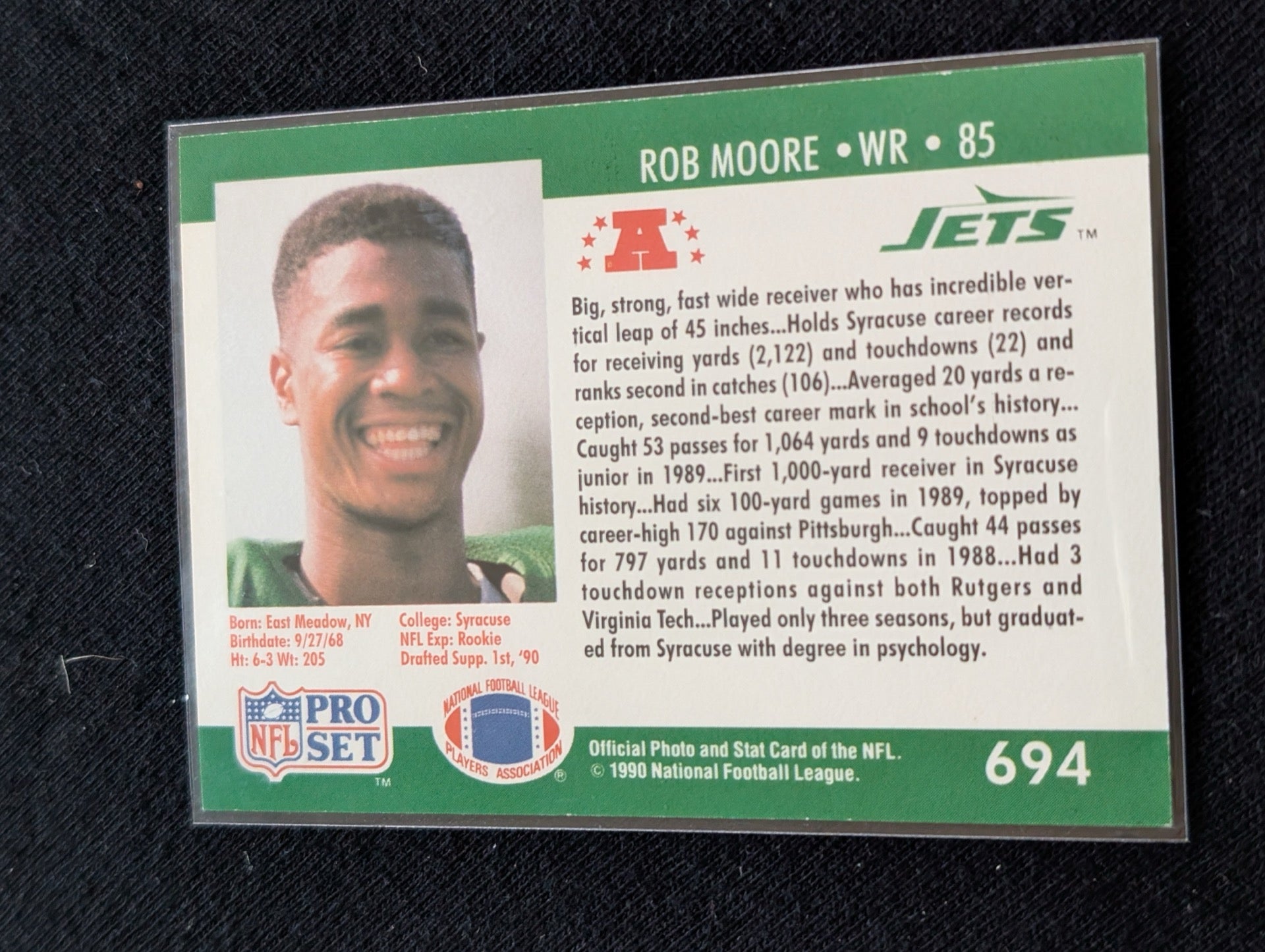 Rob Moore Jets Pro Bowl WR Lot (2) 1990 Pro Set RC & 1994 Collector's Choice