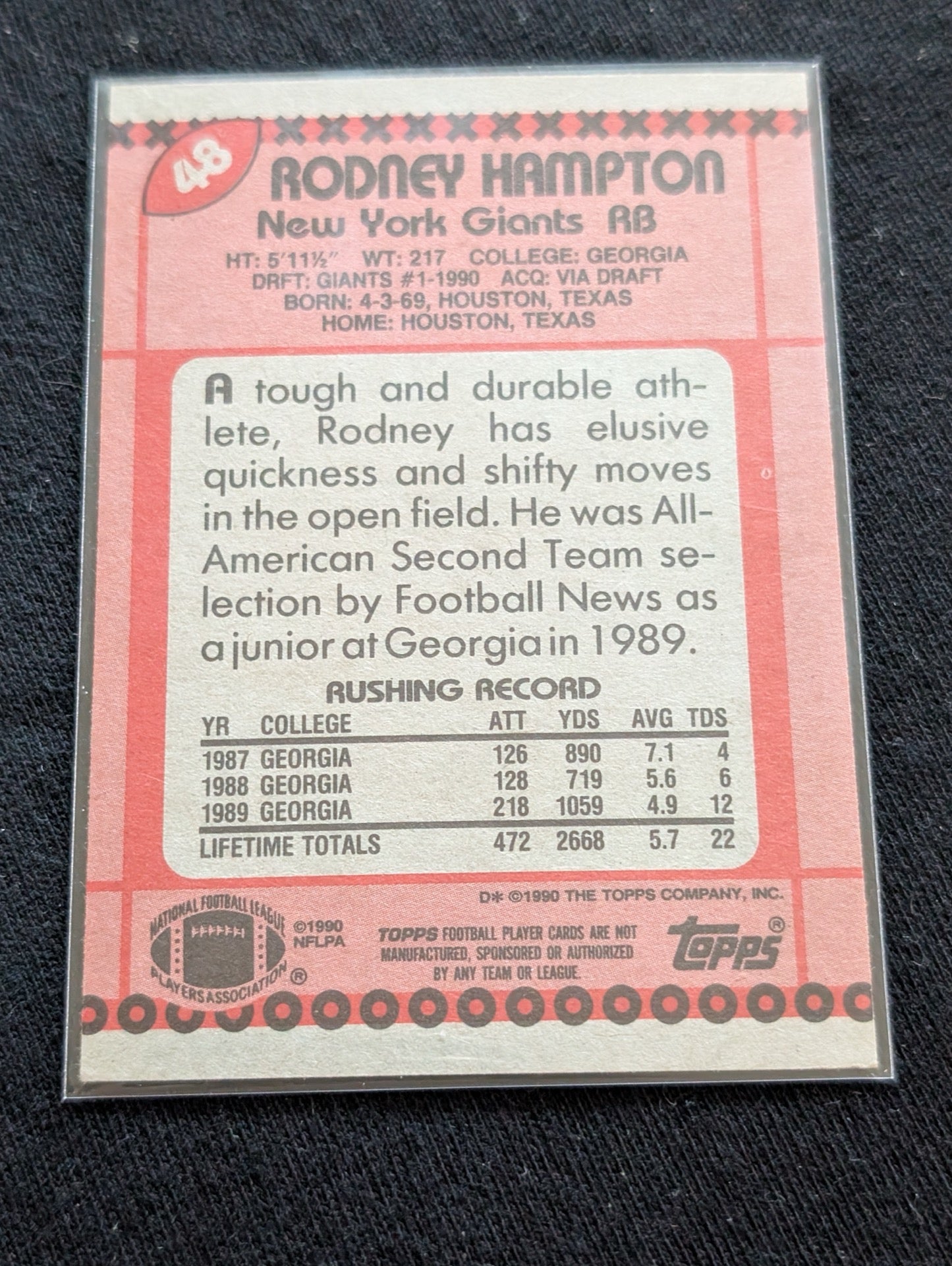 Rodney Hampton Giants Pro Bowl RB Lot (4) 1990 Topps RC, 94 UD Playoff