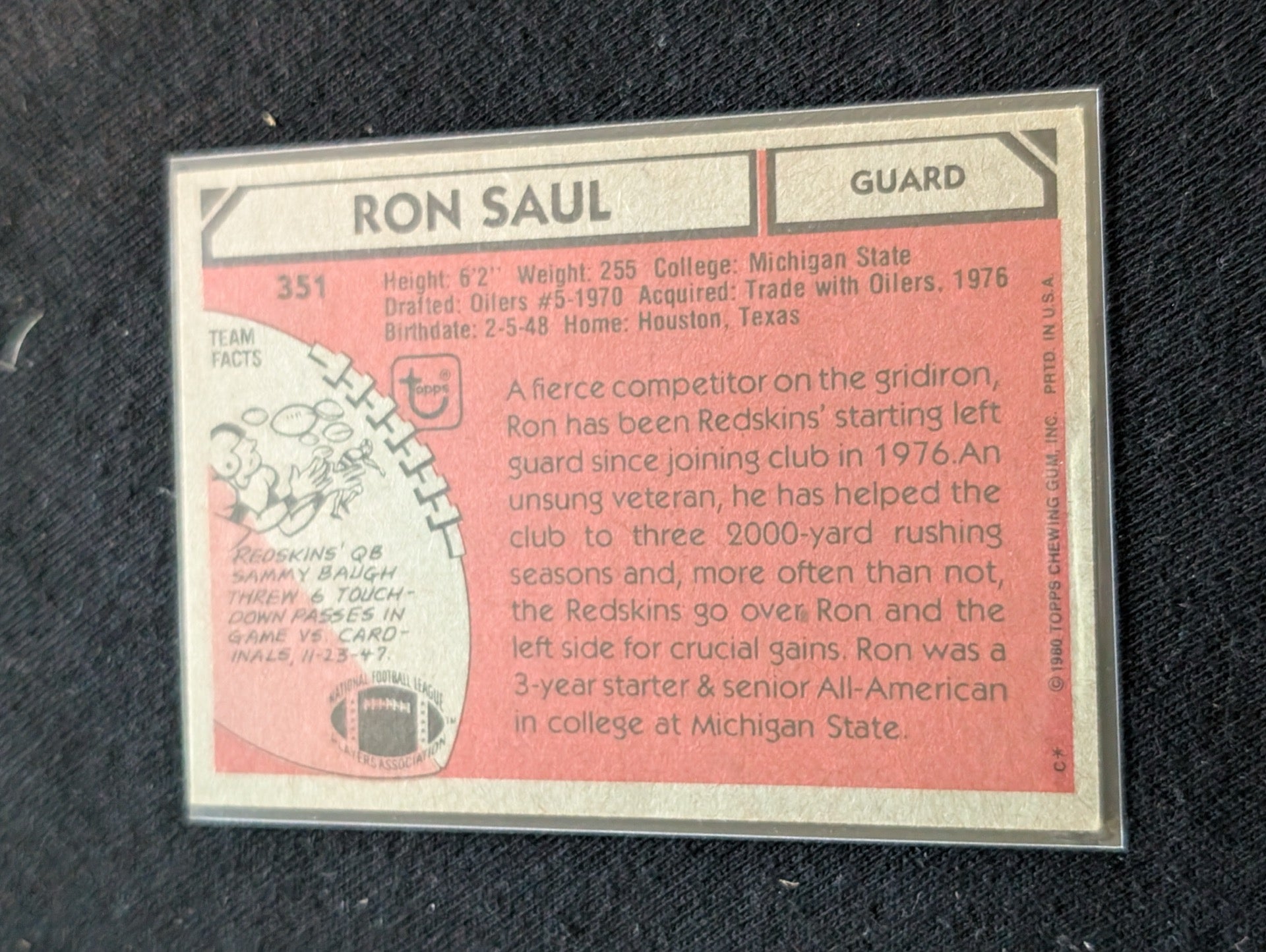 Ron Saul Washington Redskins Vintage Topps Lot (2) 1980 & 1981 Guard