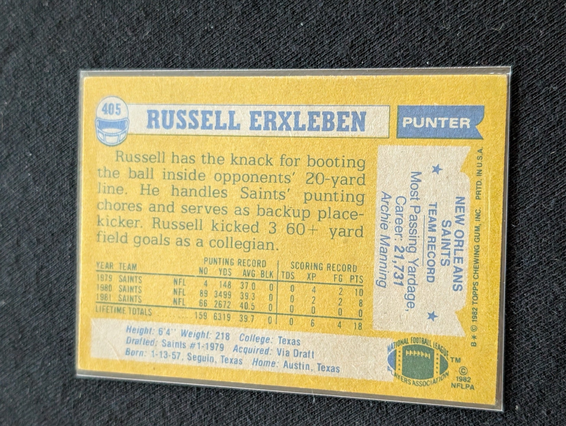 Russell Erxleben Saints Punter Vintage Topps Lot (3) 1980 1981 1982