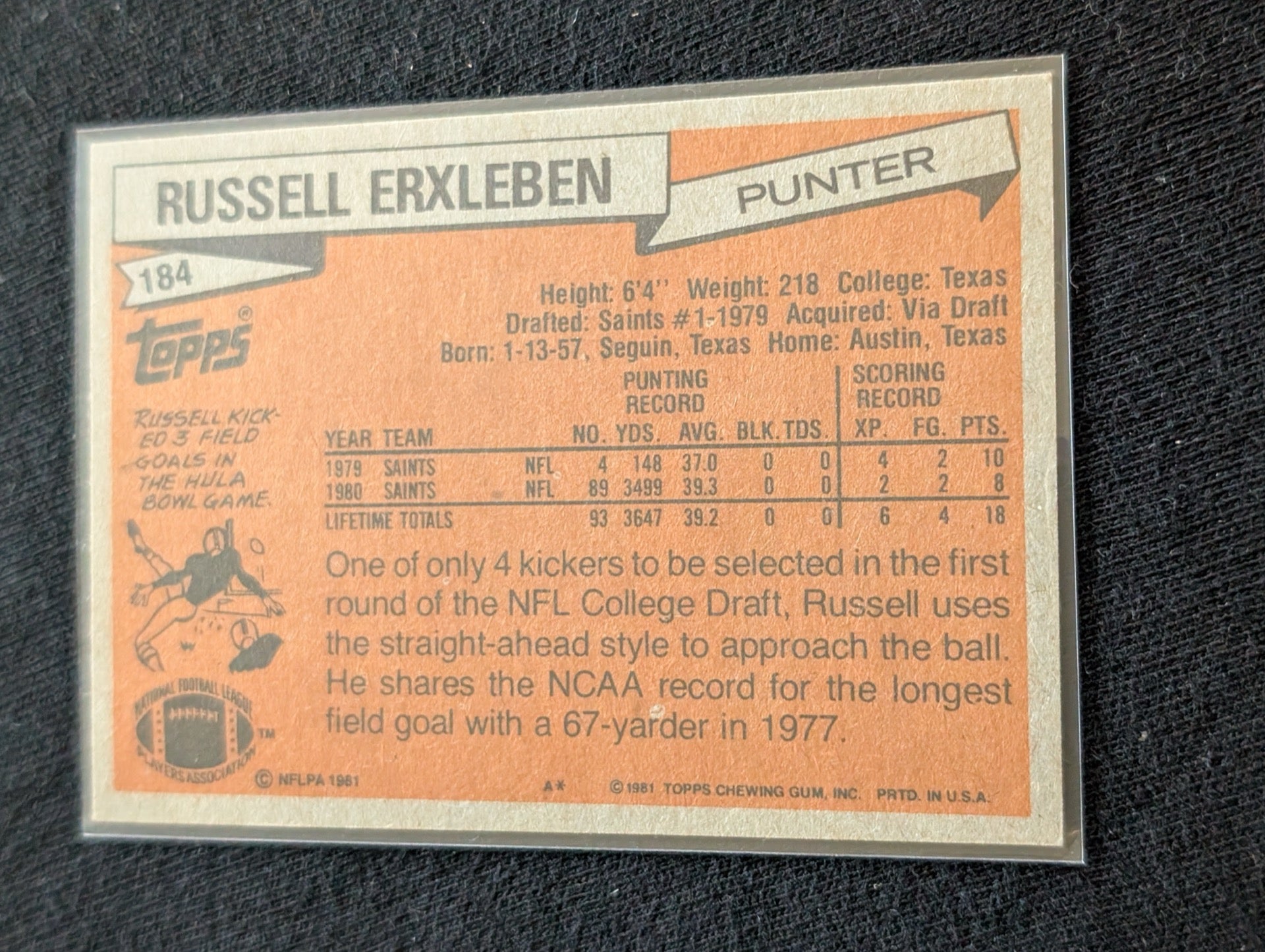 Russell Erxleben Saints Punter Vintage Topps Lot (3) 1980 1981 1982